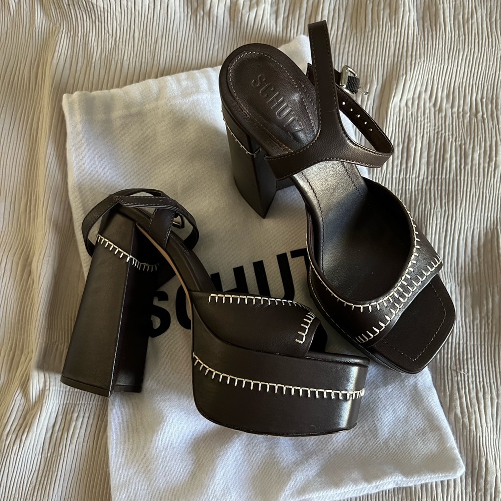 Schutz brown chunky platform heels